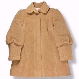 TULEH Wool Camel Luxury Designer Pea Coat Tan Jacket w Puff Sleeves & Cuffs